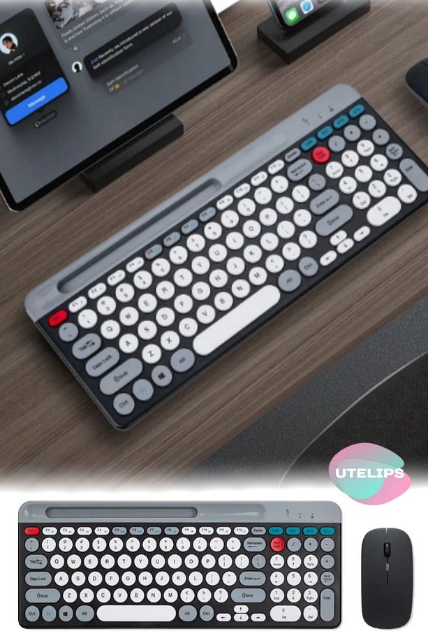Retro Çok Tatlı Klavye Mouse Seti Usb & Bluetooth Donglelı Şarjlı Klavye Mouse Seti Kaliteli İngiliz - 7