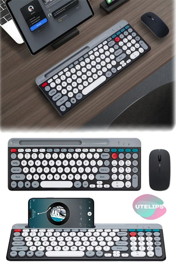 Retro Çok Tatlı Klavye Mouse Seti Usb & Bluetooth Donglelı Şarjlı Klavye Mouse Seti Kaliteli İngiliz - 8