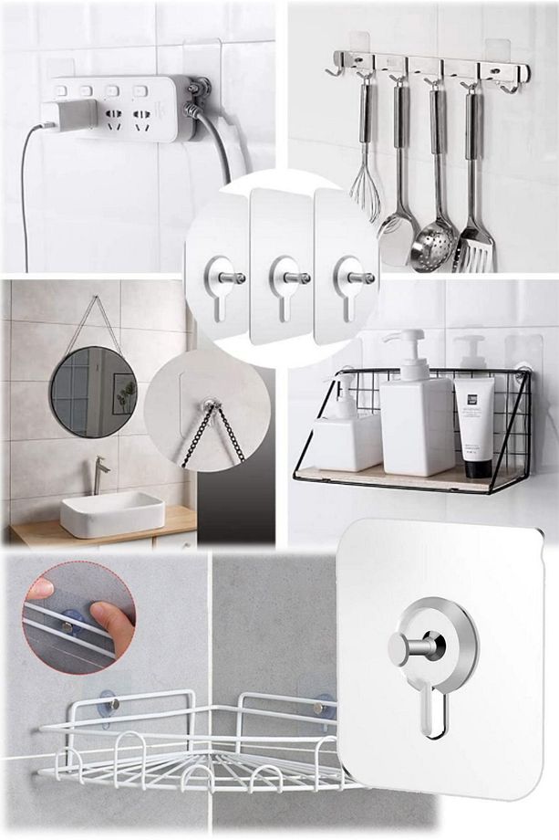 Mutfak Banyo Vida Kancası Çıkartma Duvar Delmeden Yapışkanlı Çivi Vida Askı Duvar Tablo Çerçeve Çivi - 7