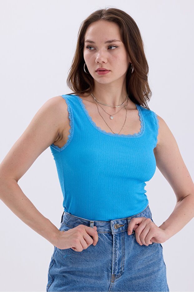 Kadın Dantel Detaylı Basic Atlet - 3