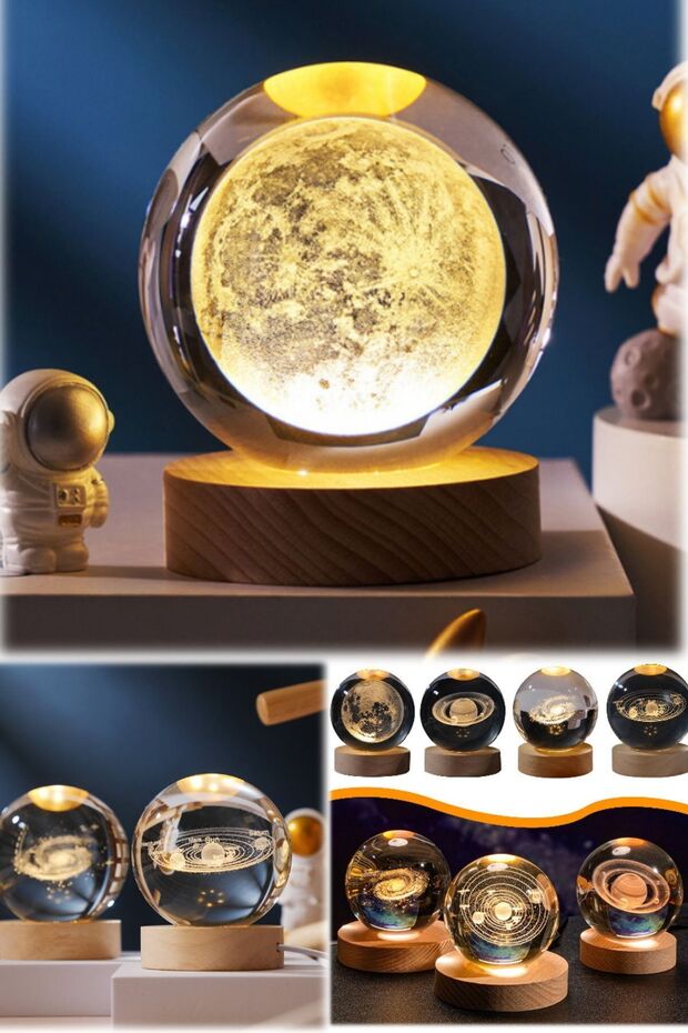 Ay Uzay Model 3d Orjinal Cam Led Dekor Gece Işığı Parti Hediyelik Dekorasyonu Gece Işığı Lambası - 2