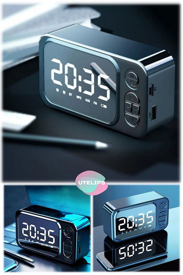 Hoparlör Masa Saati Küçük Bluetooth Uyumlu USB Pil Şarj Başucu Saati Tıklamayan Dijital Çalar Saat - 3
