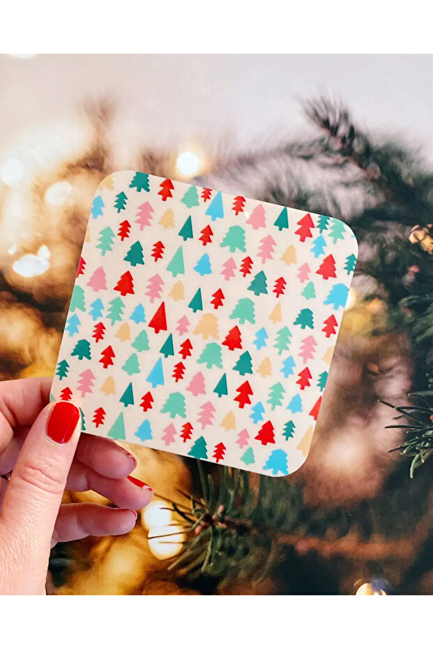 New Year's Gift - Colorful Pine Trees Coaster