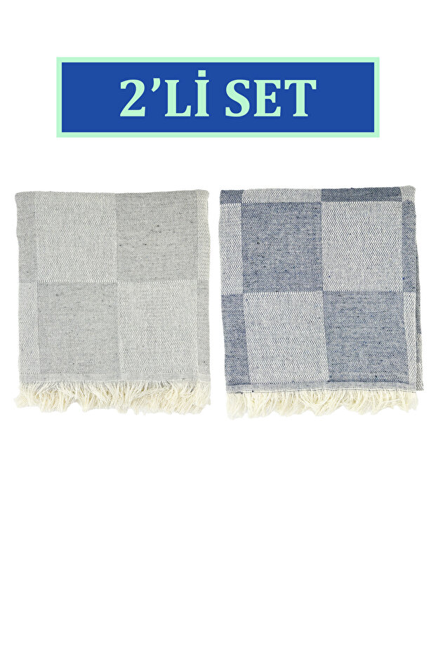 Set of 2 Plaid Checkered Patterned Peshtamal Beach Towels 70X155 cm (Couple Set)