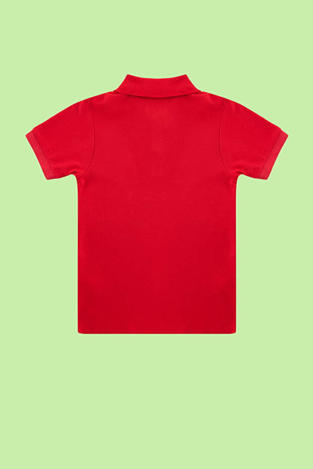 Kırmızı Unisex %100 Pamuk Basic Polo Yaka Regular/Normal Kalıp Kısa Kol Örme T-Shirt TKDSS24TS00022 - 4