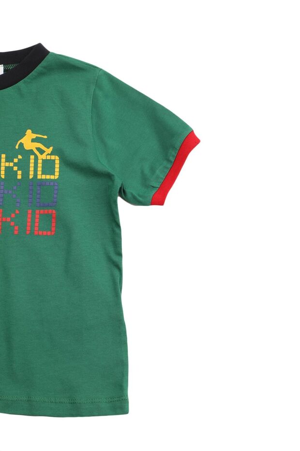 Yeşil Erkek Çocuk Renk Bloklu Slogan Desenli Bisiklet Yaka Örme T-Shirt TKDSS24TS00044 - 6