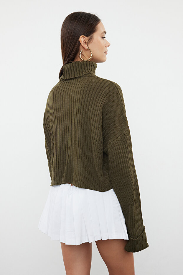 Haki Crop Basic Triko Kazak TWOAW22KZ0223 - 5