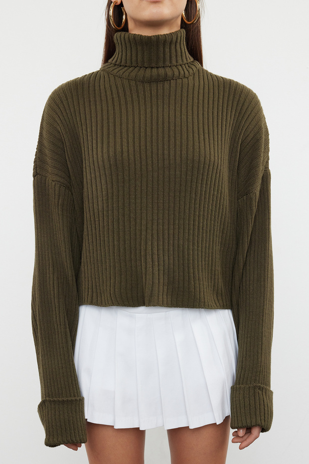 Haki Crop Basic Triko Kazak TWOAW22KZ0223 - 3