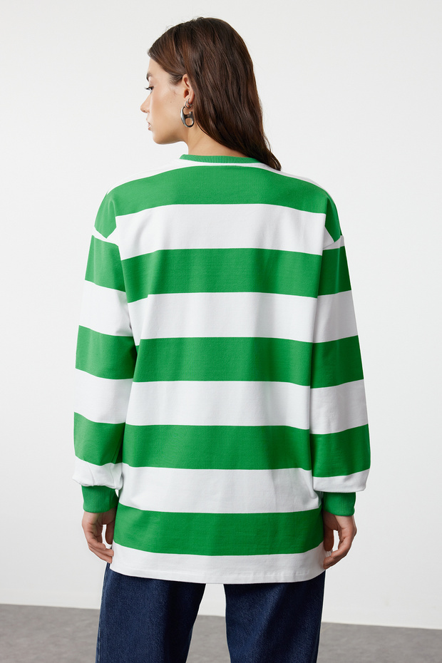 Yeşil Oversize Baskılı Örme Çizgili Tunik TCTSS23UK00041 - 5