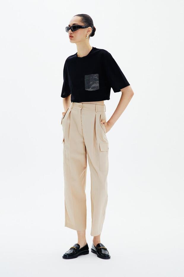 Crop Siyah Basic T-Shirt - 4