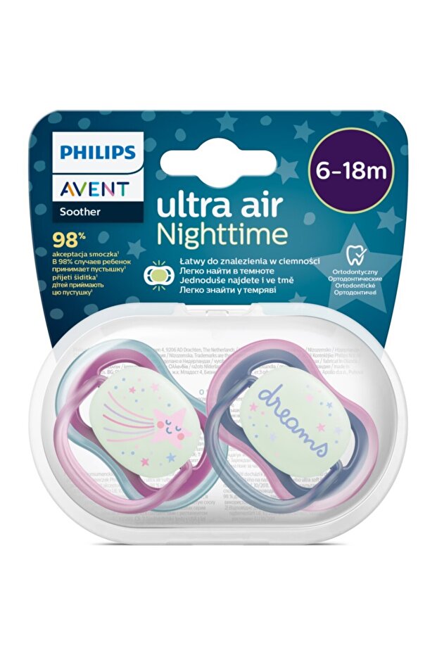 Ultra Air Night for Girls - 6-18 Months Night Pacifier Shines