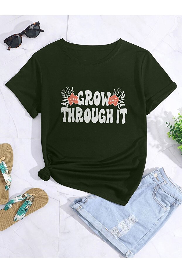 تي شيرت مطبوع كبير الحجم GROW THROUGH IT