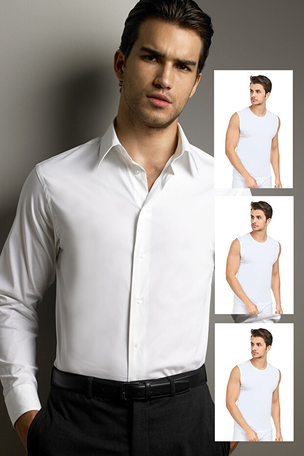 قميص داخلي مضلع بياقة دائرية للرجال، قميص داخلي بدون أكمام - 1