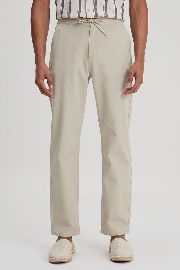 Regular Fit Normal Kesim Normal Bel Dar Paça %100 Pamuk Erkek Bej Jogger Pantolon - 5