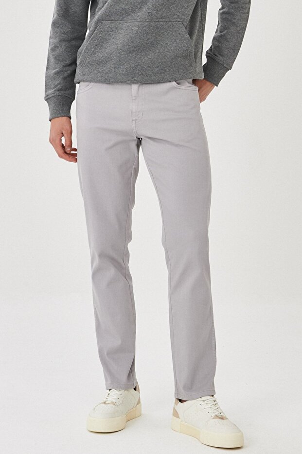 Texas Slim Fit Slim Fit Regular Waist Light Gray Stretch Trousers