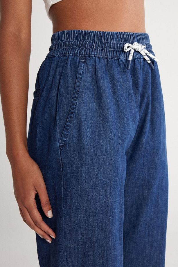 Regular Fit Normal Kesim %100 Pamuk Yüksek Bel Jean Jogger Pantolon - 6