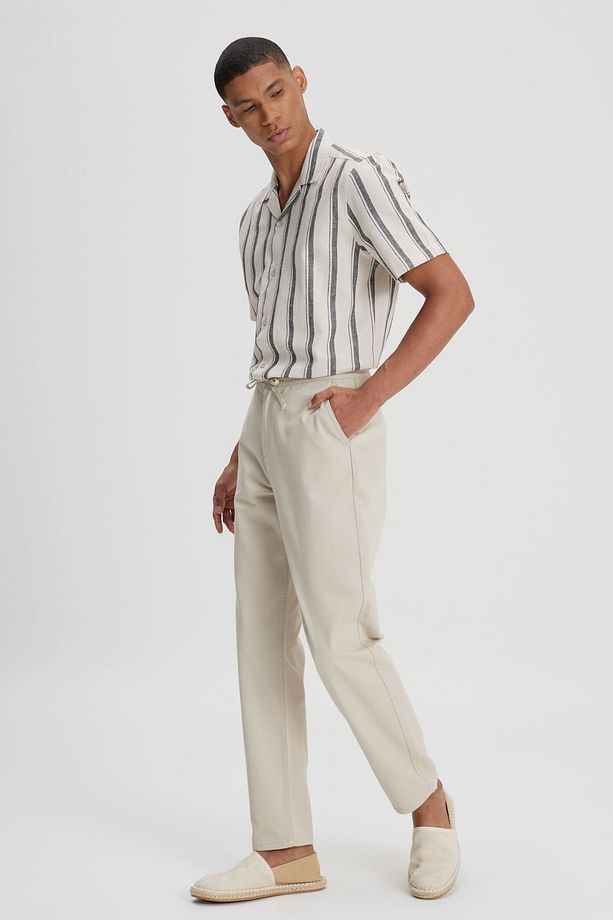 Regular Fit Normal Kesim Normal Bel Dar Paça %100 Pamuk Erkek Bej Jogger Pantolon - 2