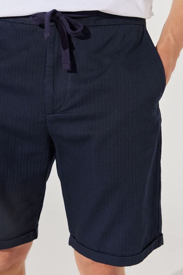 Regular Fit Normal Kesim %100 Pamuk Normal Bel Lacivert Chino Şort - 5