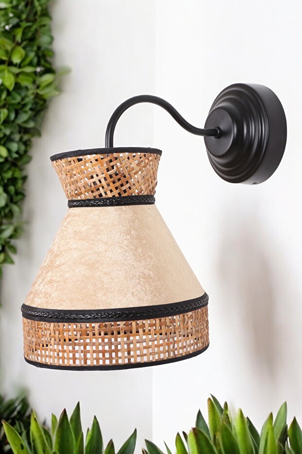 Natural Hazeran & Velvet Fabric Sconce Indoor Wall Lighting Special Design Handmade 30X25Cm