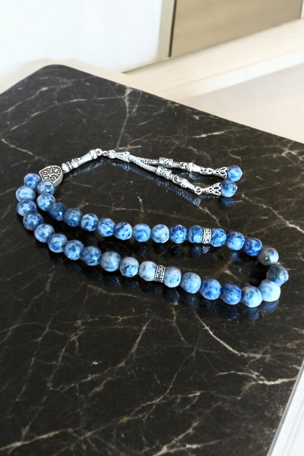 Sodalite Stone Prayer Beads, 33 Beads, Certified Sodalite Prayer Beads in a Special MDF Box, 10 mm.