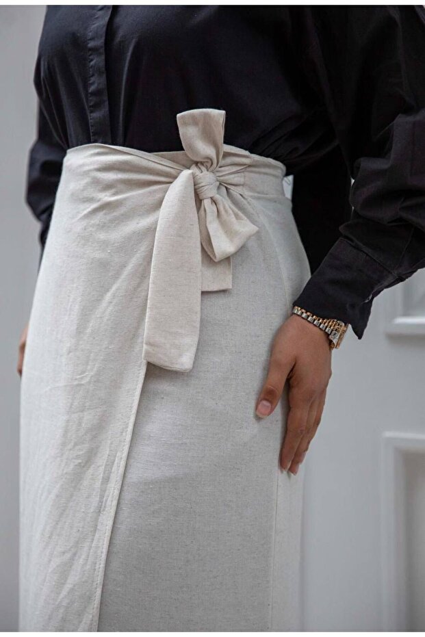 Women's Bow-Tie Linen Blend Long Skirt