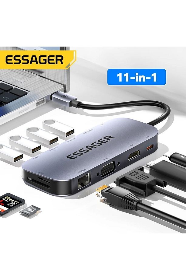 11'in 1'i Hub Çoğaltıcı 4k Hdm/usb C Pd/3.mm/tf Kart/sd Kart/usb A/usb C/100w/rj45/wga Son Teknoloji - 9