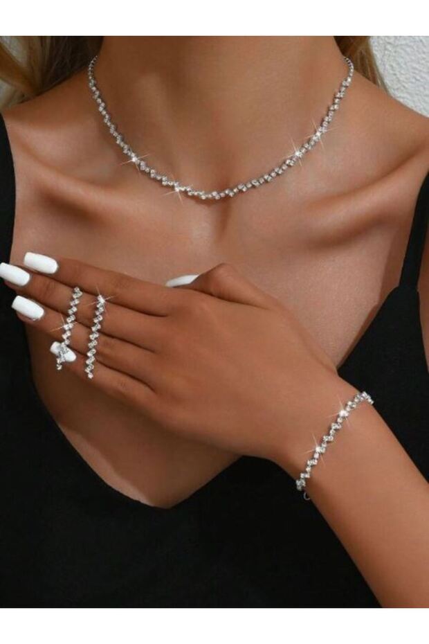 Women's Zigzag Pattern Special Design Elegant Evening Necklace, Earrings and Bracelet Set