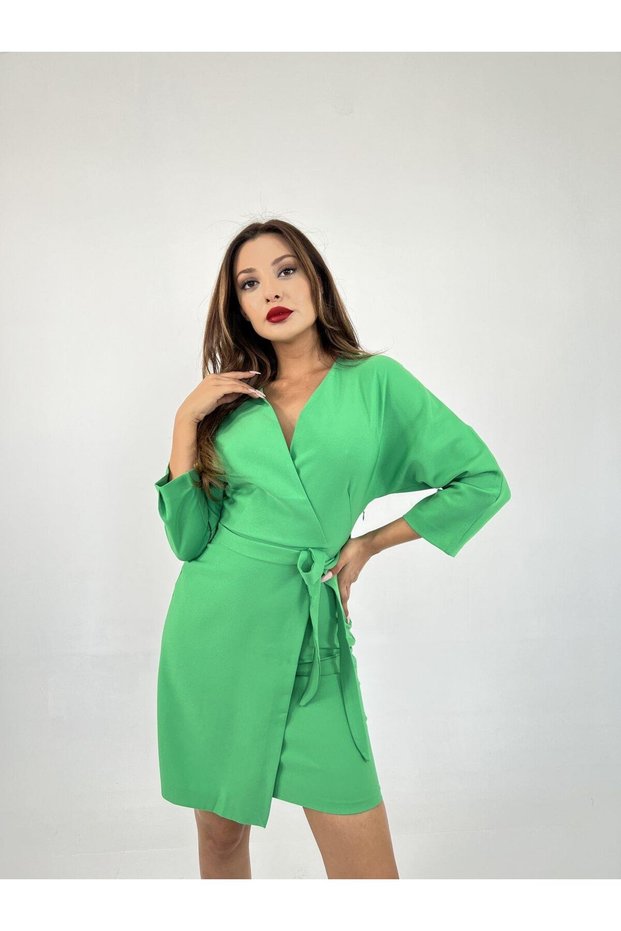 Double Breasted Neckline Double Fabric Short Dress
