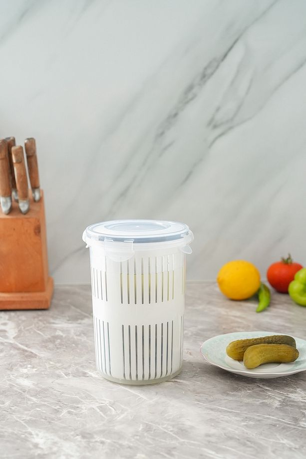 Süzgeçli Kilit Kapaklı Zeytin Turşu Saklama Kabı Mikrodalgada Kullanıılabilir 1500 ml ( G-16 ) - 4