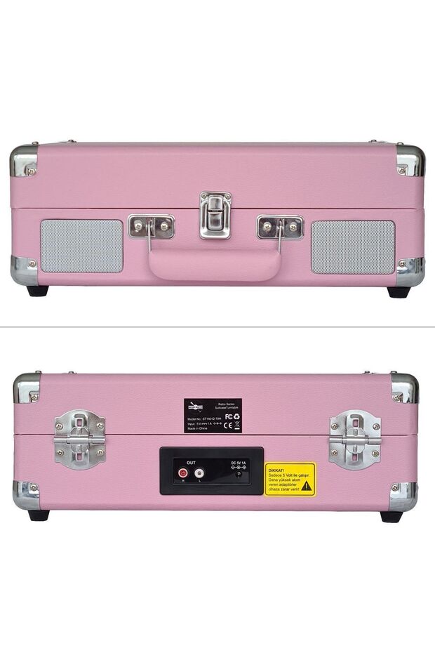 St14012 Retro Pikap Plak Çalar - Pembe - Bluetooth, Şarj - 3 Devir - Universal Iğneli - 8