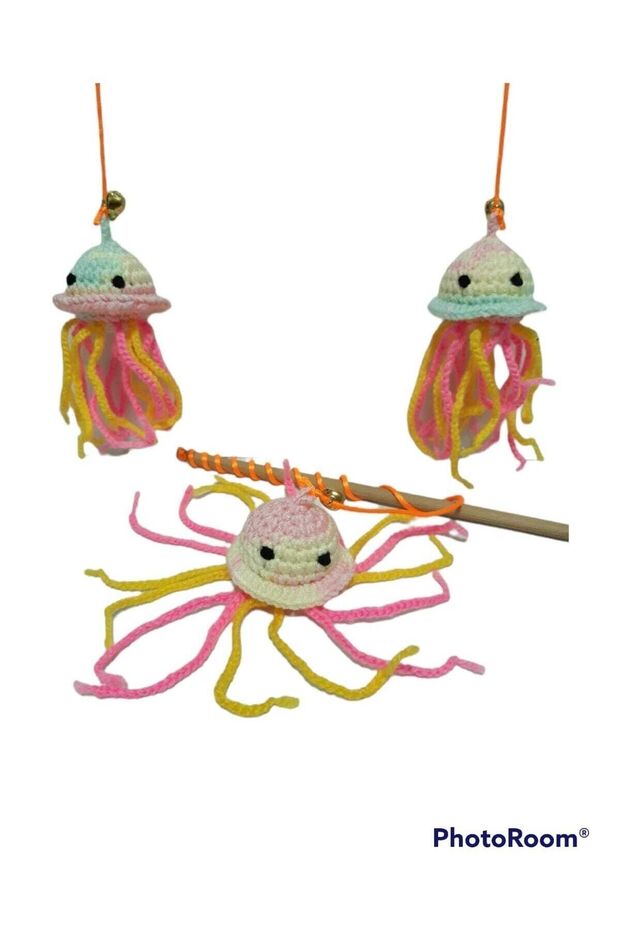 Amigurimi Ahtapot Figürlü Çanlı Kedi Oltası - 1