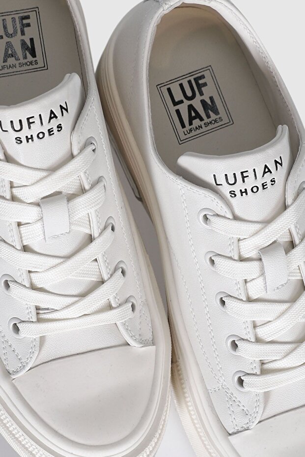 High Sole White Women's Sneakers - Lace-up Shoes