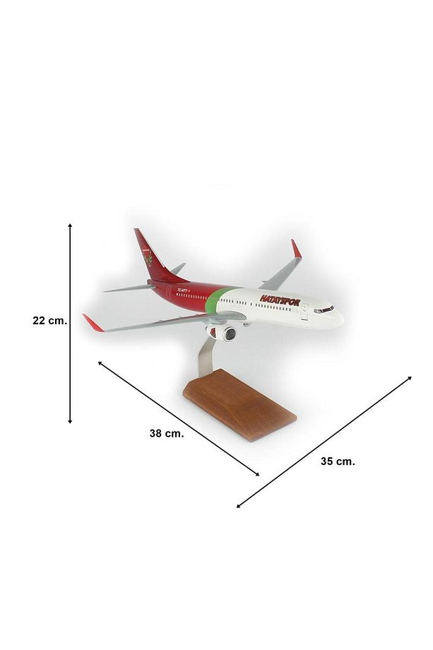 THY036 1/100 Ölçek, THY Hatay Spor Logolu B737-800 Yolcu Uçağı, Sergilemeye Hazır Ahşap Standlı Mode - 5