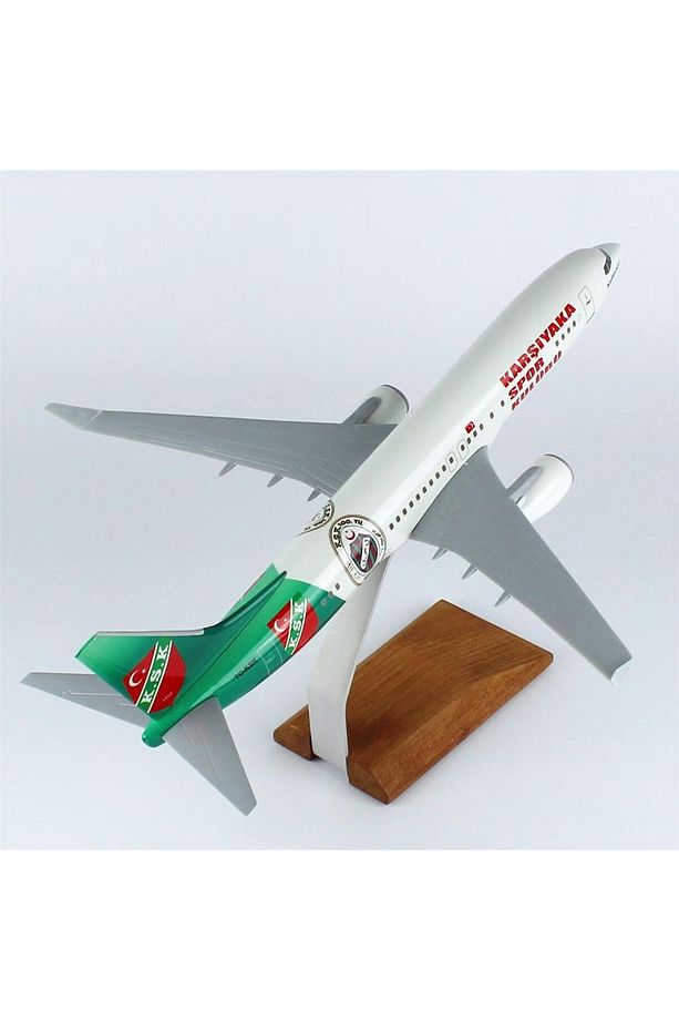THY038 1/100 Ölçek, THY Karşıyaka Spor Logolu B737-800 Yolcu Uçağı, Sergilemeye Hazır Ahşap Standlı - 4
