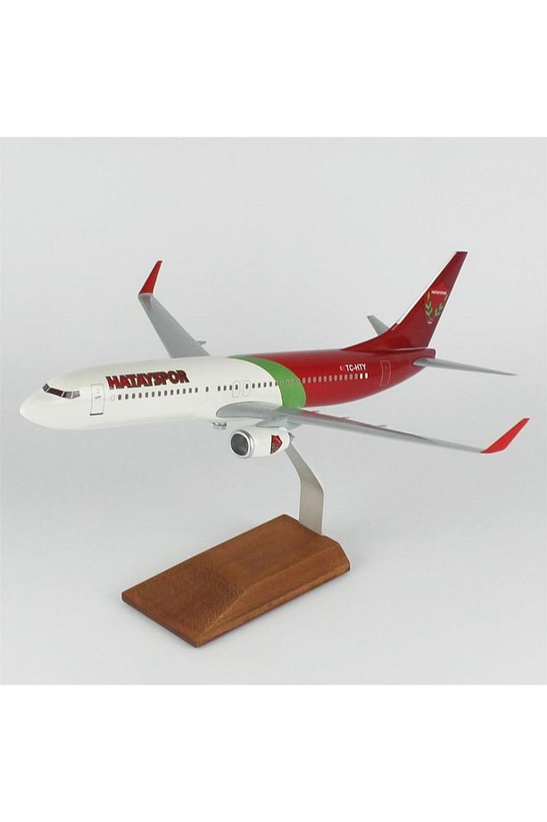 THY036 1/100 Ölçek, THY Hatay Spor Logolu B737-800 Yolcu Uçağı, Sergilemeye Hazır Ahşap Standlı Mode - 2