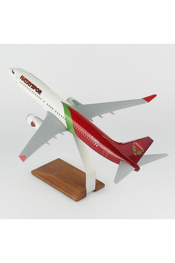 THY036 1/100 Ölçek, THY Hatay Spor Logolu B737-800 Yolcu Uçağı, Sergilemeye Hazır Ahşap Standlı Mode - 3