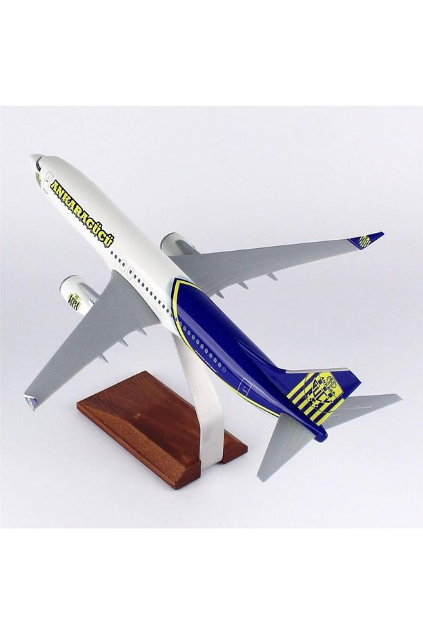 THY041 1/100 Ölçek, THY Ankara Gücü Logolu B737-800 Yolcu Uçağı, Sergilemeye Hazır Ahşap Standlı Mod - 3