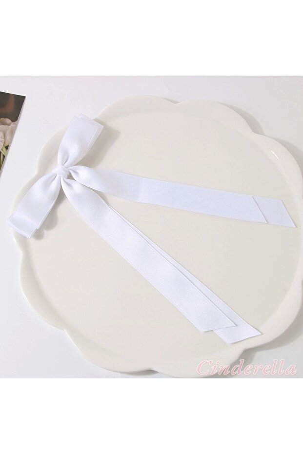 White Double-Tailed Bow Model Hair Clip - Ribbon Bow Clip Hairpin