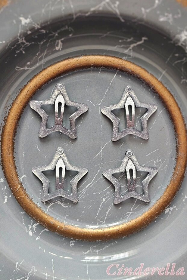 4 Pieces - Glittery Silver Star Snap Buckle Set - Starry Snap Buckle - Y2K Star Snap Buckle