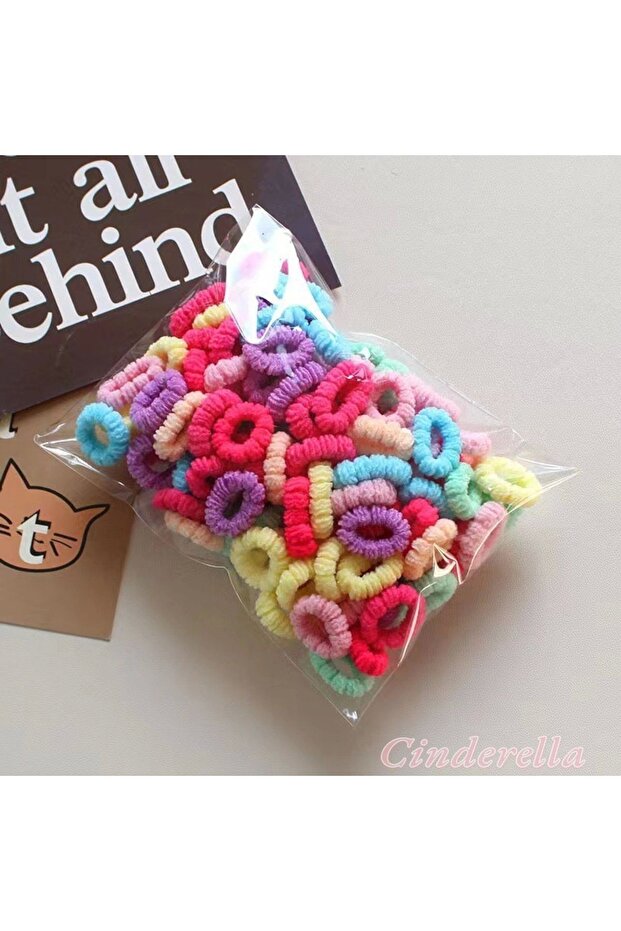 Set of 100 Tiny Mixed Color Towel Rubber Clips - Soft Baby Hair Clips