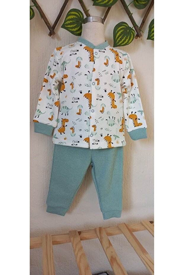 Cute Dinosaur Printed Snap Pajamas Set - 1