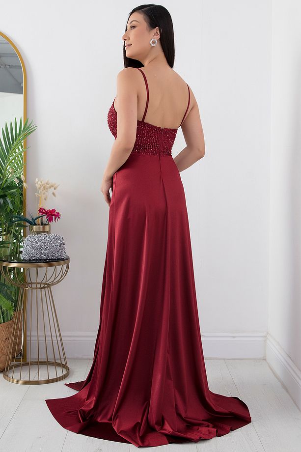 Göğüs Pullu Askılı Saten Elbise 39885 - 7