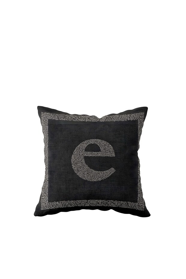 Letter E Anthracite Floor Gray Framed Single Side Printed Hidden Zippered Decorative Pillow Case