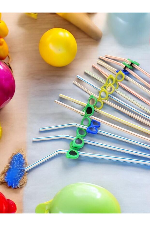 Gözlük Süslü Parti Pipeti 12 Adet - 4