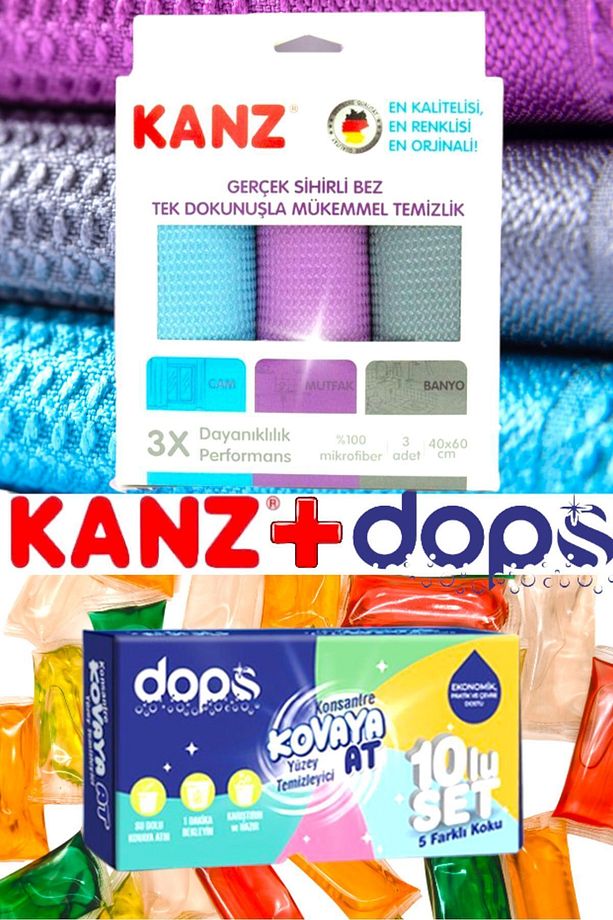 3'lü Alman Mikrofiber Cam Bezi(1Paket),Dops Konsantre Suda Eriyen Yüzey Temizleyici Kapsül(1Paket) - 1
