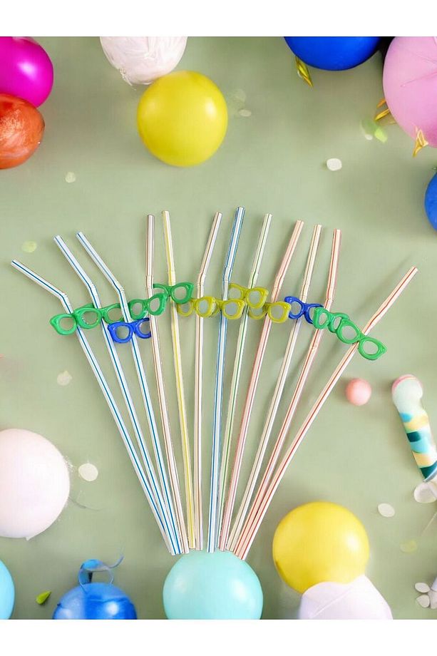 Gözlük Süslü Parti Pipeti 12 Adet - 3