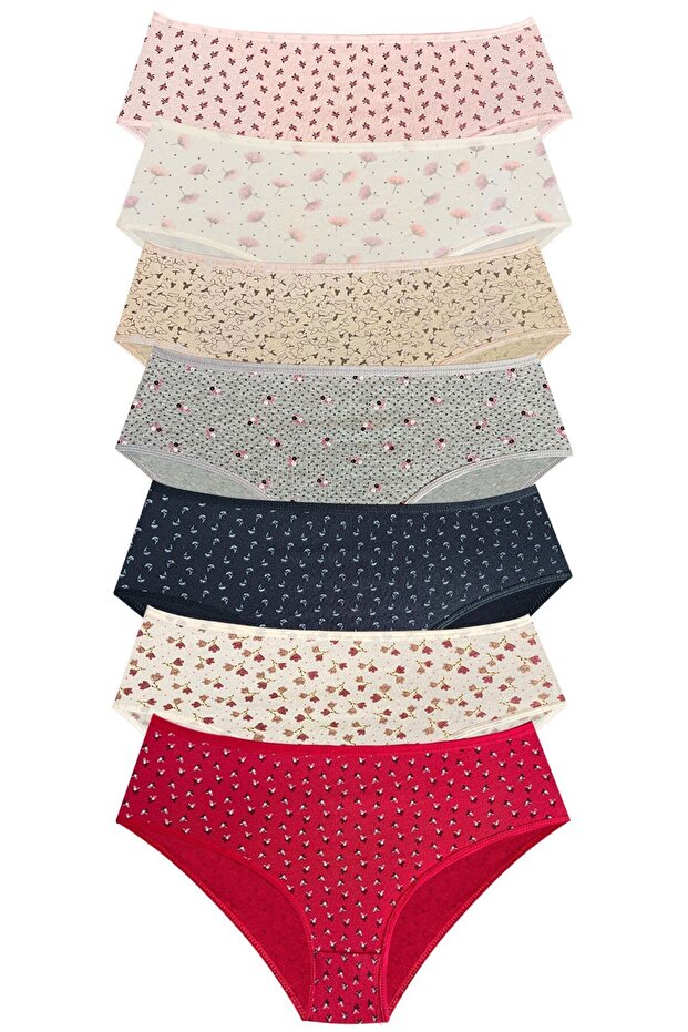 1438 Patterned Model High Waist Cotton Fabric Pack of 7 Women's Panties
