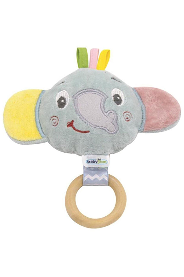 Little Toy Elephant with Wooden Ring Mint Green 0 Month