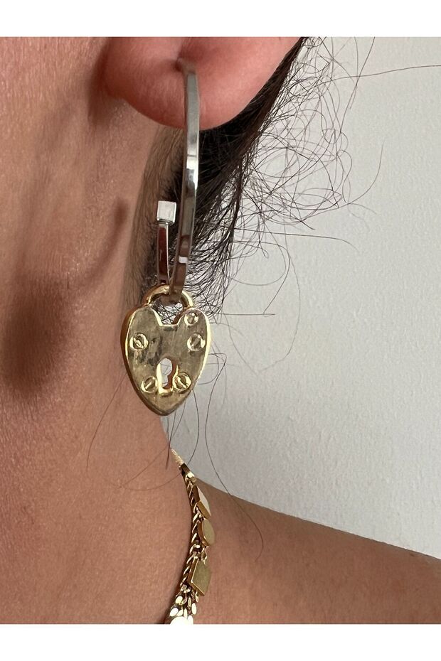 Stainless Steel Heart Key Hoop Earrings