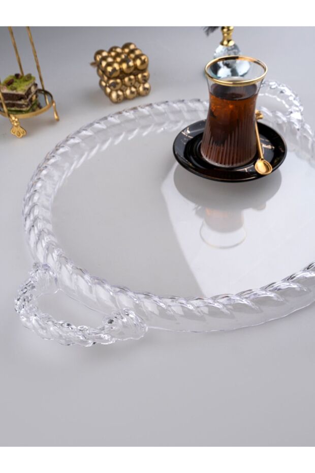 Yuvarlak Halat Tepsi Çay Tepsi,kahve Tepsi,sunum Tepsi,vintage Dekoratif Şeffaf Tepsi - 2